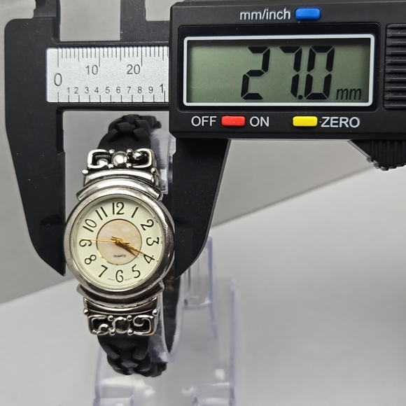 Womens Avon Watch Silver Mother Of Pearl Watch Braided Leather Band New Battery - Picture 4 of 11